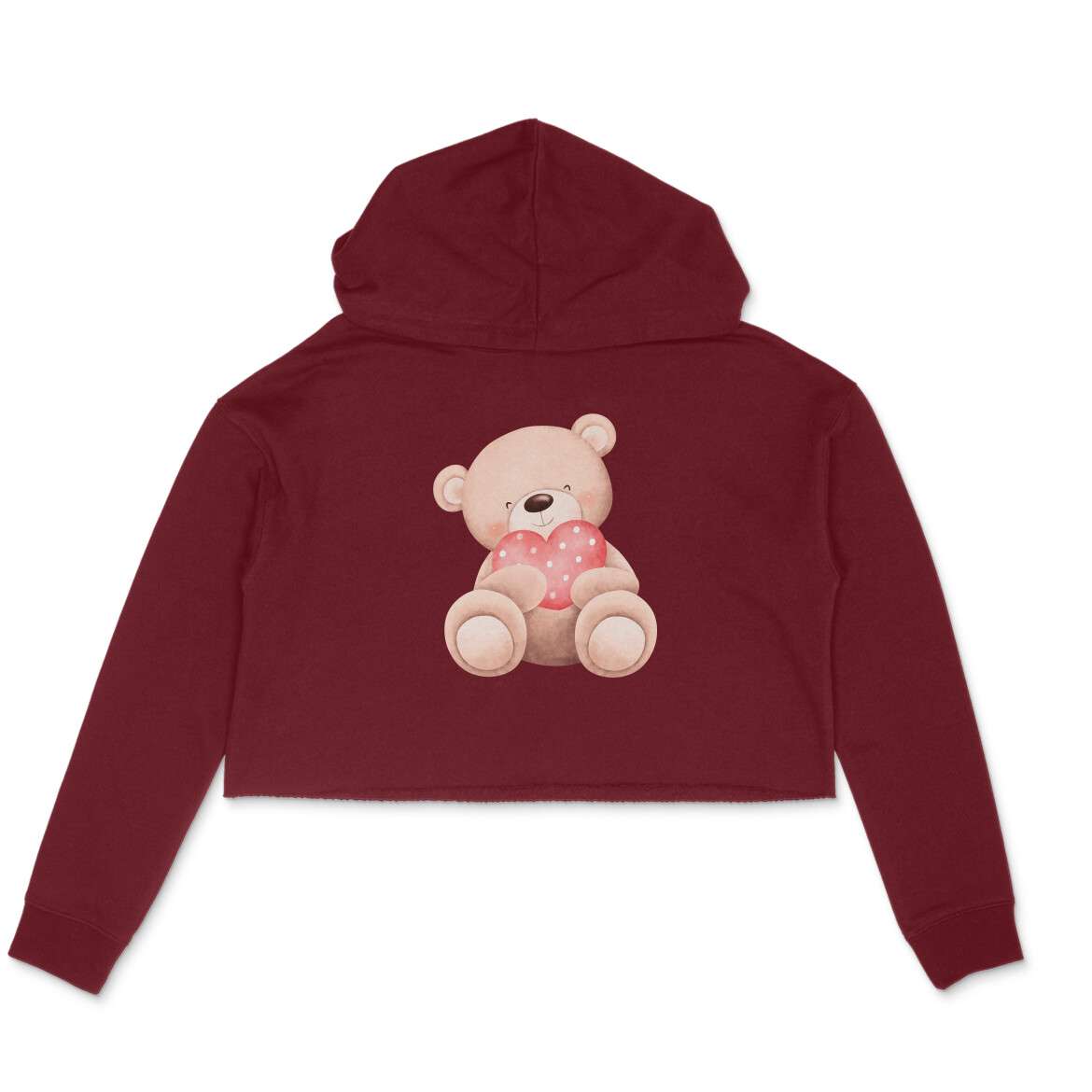 Teddy With Heart Crop Hoodie For Women - Image 5