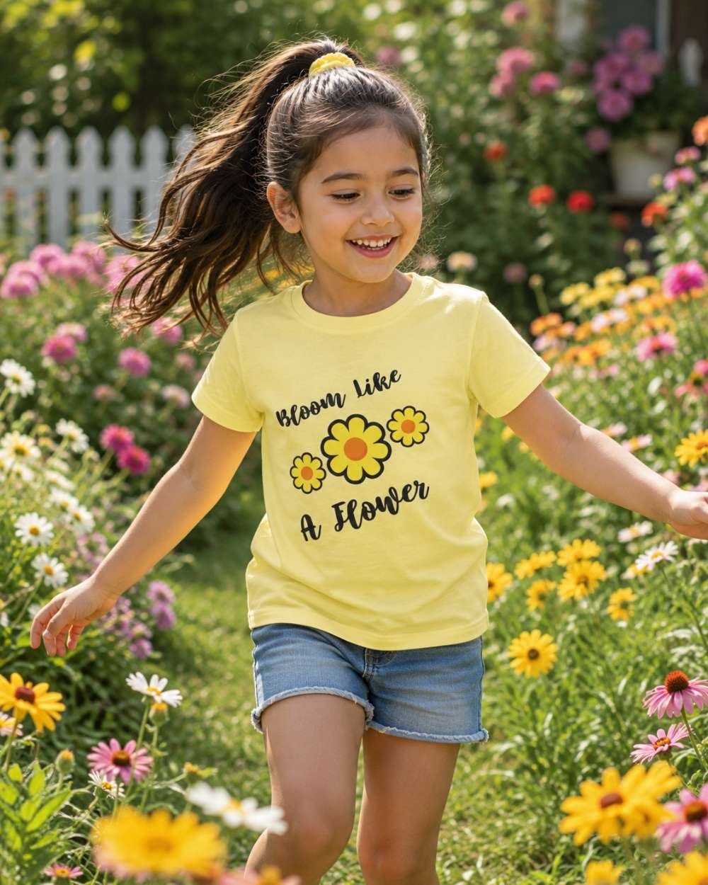 Flower Round Neck T-shirt For Girl