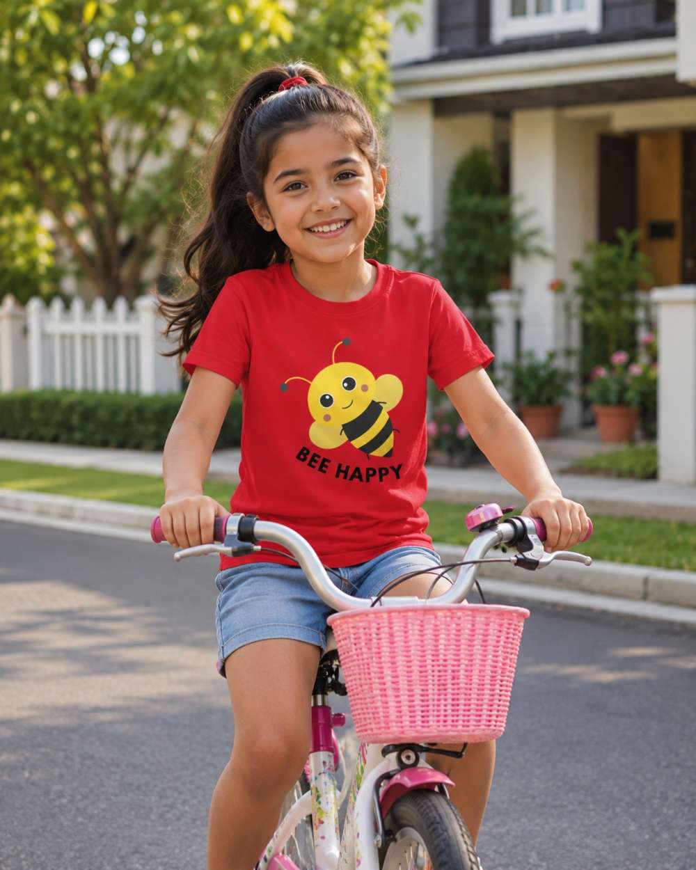 Bee Happy Round Neck T-shirt For Kids